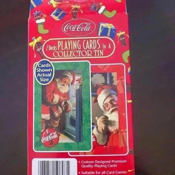 Coca Cola Vintage Santa Collectors Tin with two decks of cards NWT in BOX - Picture 5 of 14